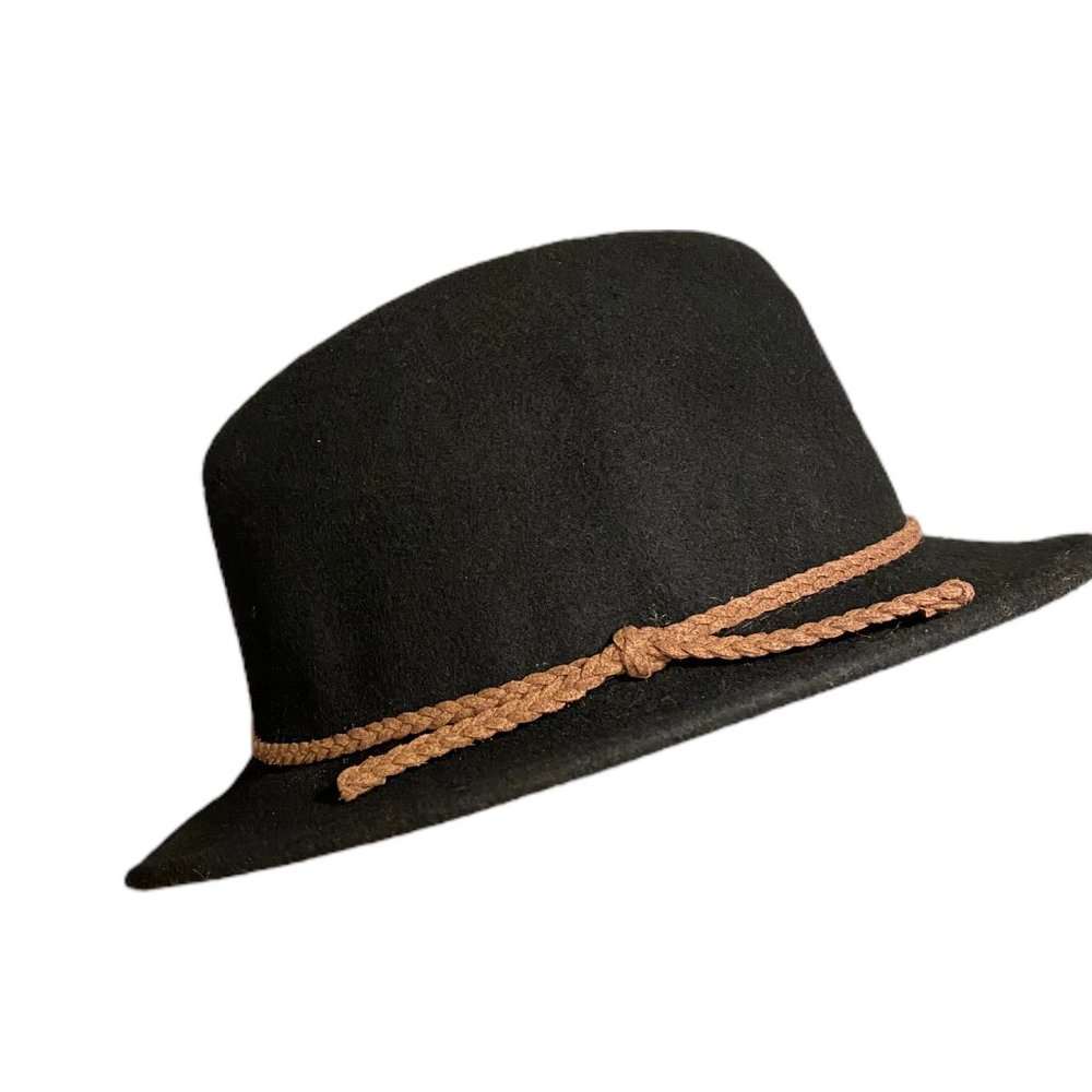 NEW Hat Attack Wool Felt Leather Braided Tie Medium Brim Black Fedora Hat OS - Picture 2 of 9